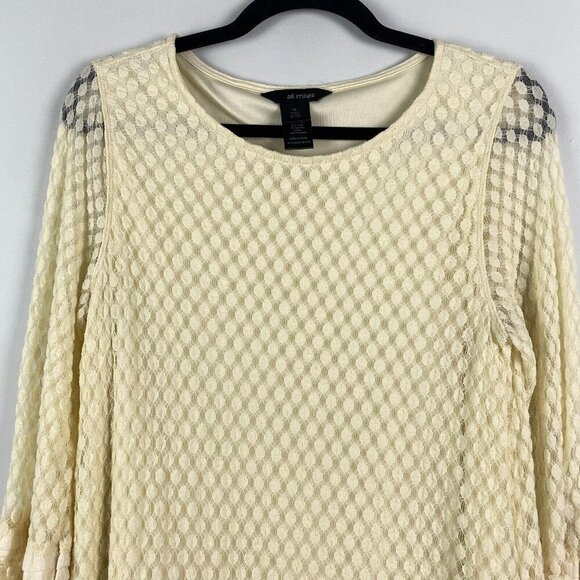 Ali Miles Cream Lace Tunic Top Ivory Size Medium 3/4 Sleeves Sheer - Picture 2 of 10